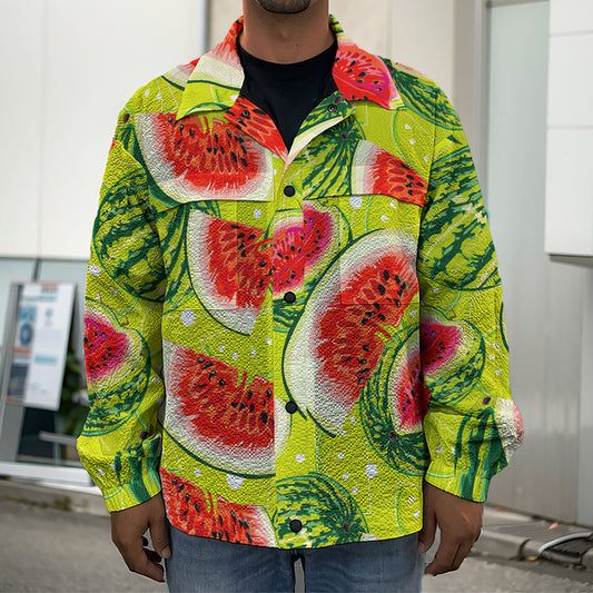 Lime Green Watermelon Pattern Print Men's Shirt Jacket