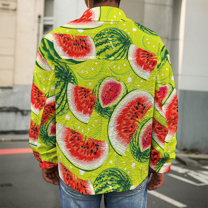 Lime Green Watermelon Pattern Print Men's Shirt Jacket