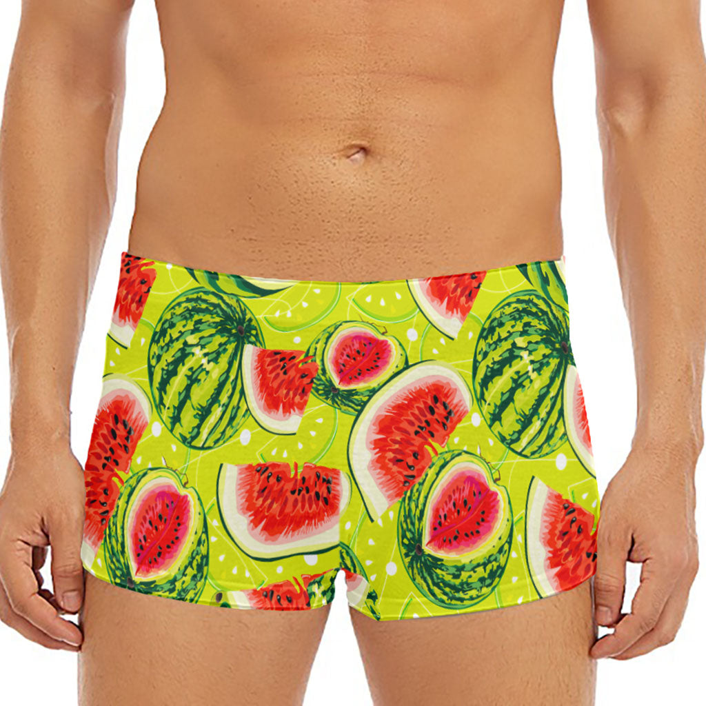 Lime Green Watermelon Pattern Print Men's Short Boxer Briefs