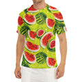 Lime Green Watermelon Pattern Print Men's Short Sleeve Rash Guard