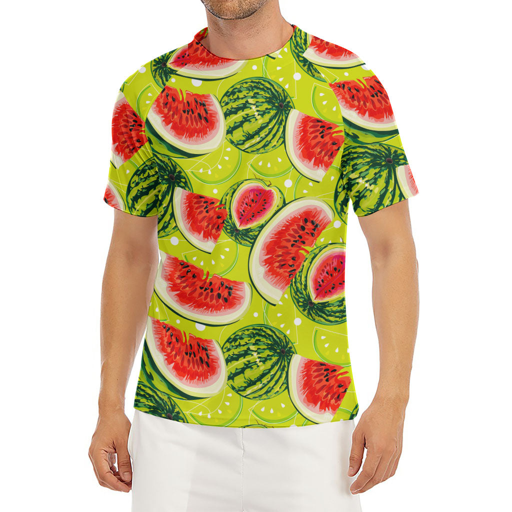 Lime Green Watermelon Pattern Print Men's Short Sleeve Rash Guard