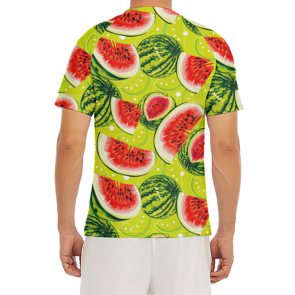 Lime Green Watermelon Pattern Print Men's Short Sleeve Rash Guard