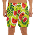 Lime Green Watermelon Pattern Print Men's Split Running Shorts