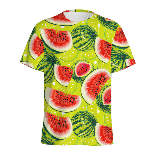 Lime Green Watermelon Pattern Print Men's Sports T-Shirt