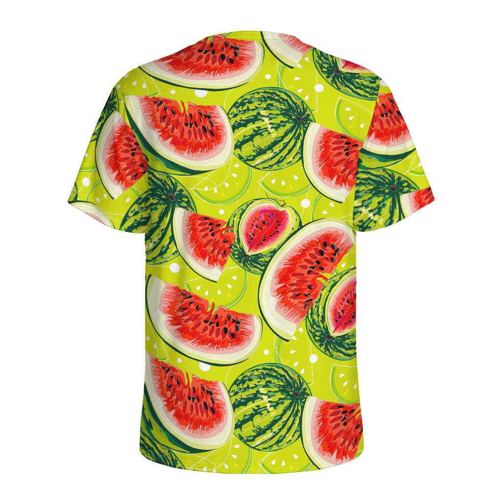 Lime Green Watermelon Pattern Print Men's Sports T-Shirt