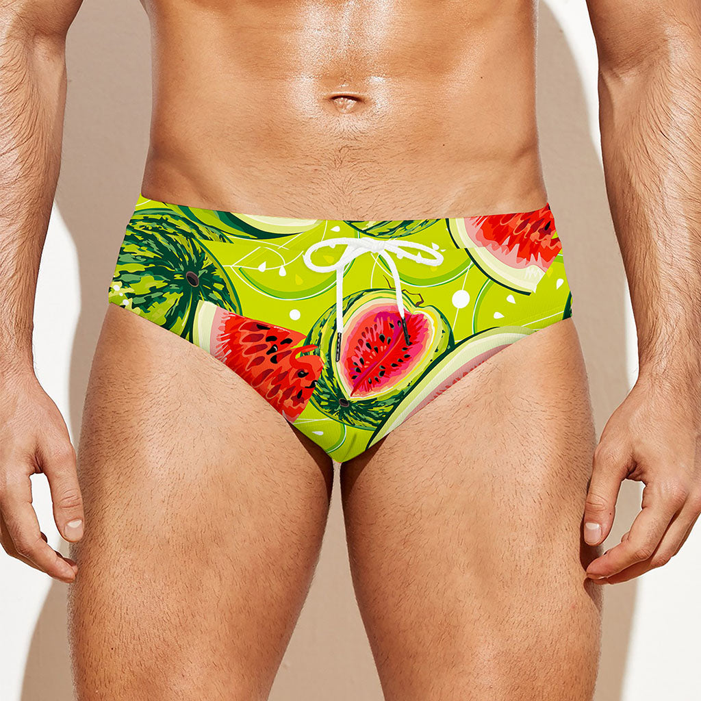 Lime Green Watermelon Pattern Print Men's Swim Briefs