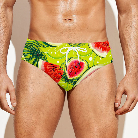 Lime Green Watermelon Pattern Print Men's Swim Briefs