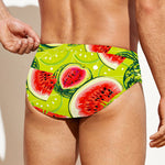 Lime Green Watermelon Pattern Print Men's Swim Briefs