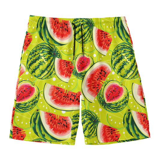 Lime Green Watermelon Pattern Print Men's Swim Trunks