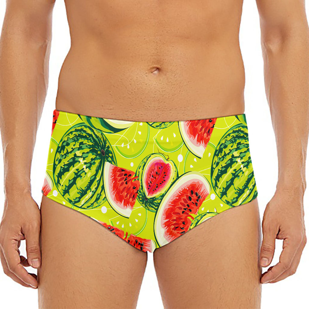 Lime Green Watermelon Pattern Print Men's Triangle Swim Briefs