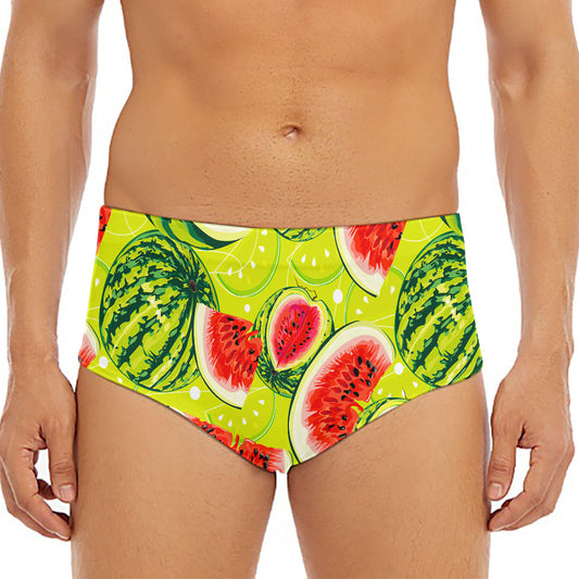 Lime Green Watermelon Pattern Print Men's Triangle Swim Briefs