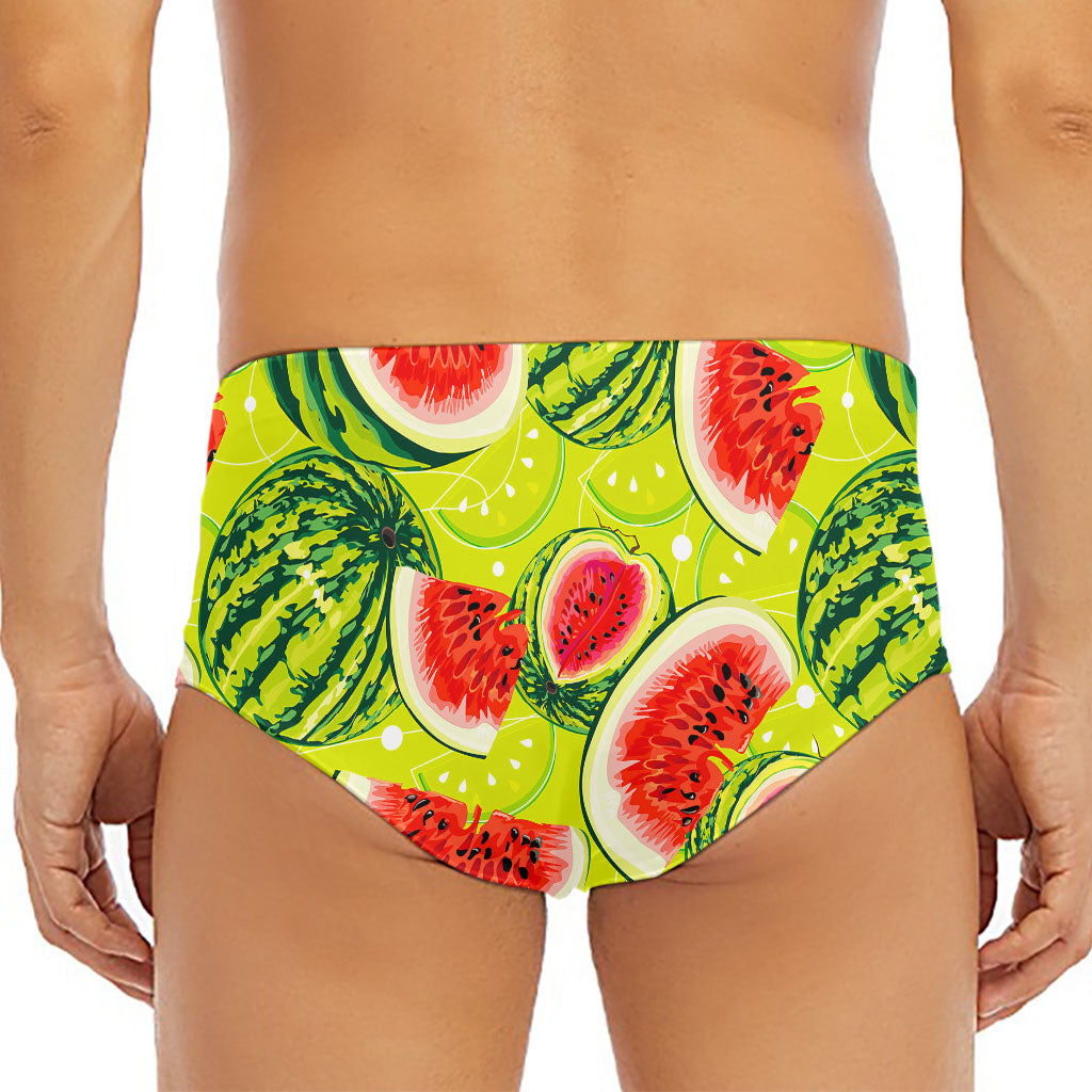 Lime Green Watermelon Pattern Print Men's Triangle Swim Briefs