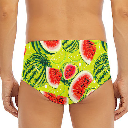 Lime Green Watermelon Pattern Print Men's Triangle Swim Briefs