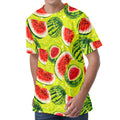 Lime Green Watermelon Pattern Print Men's Velvet T-Shirt