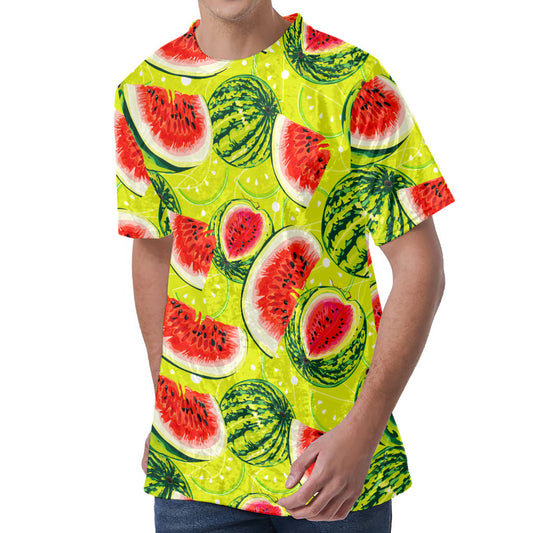 Lime Green Watermelon Pattern Print Men's Velvet T-Shirt