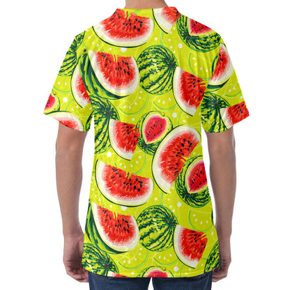Lime Green Watermelon Pattern Print Men's Velvet T-Shirt
