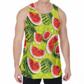 Lime Green Watermelon Pattern Print Men's Velvet Tank Top