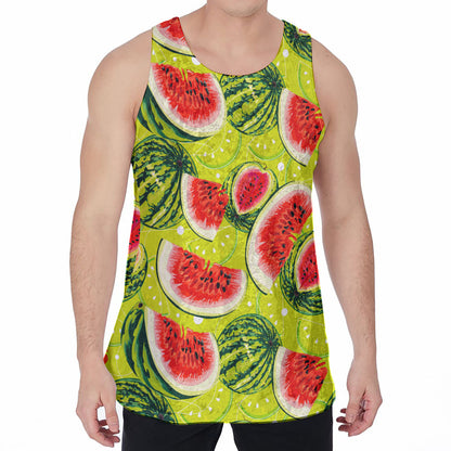 Lime Green Watermelon Pattern Print Men's Velvet Tank Top