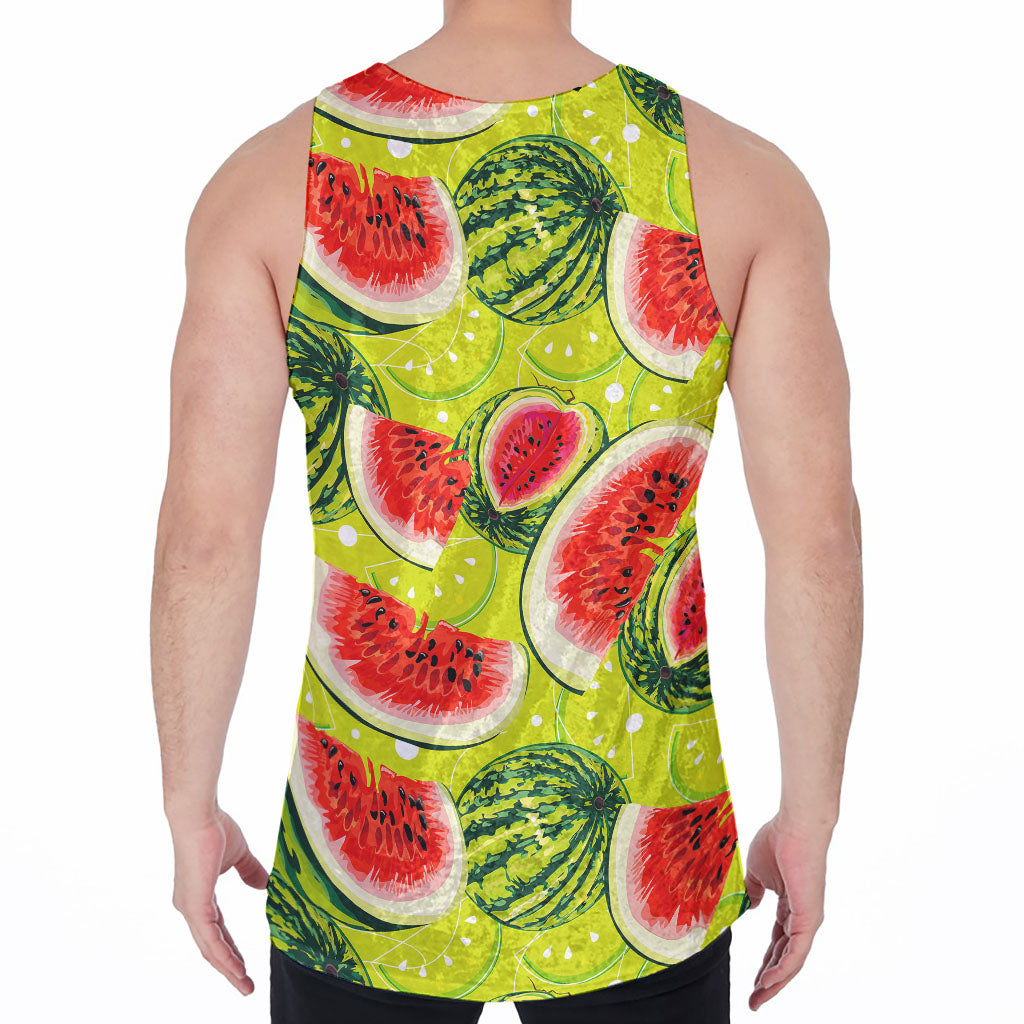 Lime Green Watermelon Pattern Print Men's Velvet Tank Top