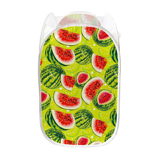 Lime Green Watermelon Pattern Print Mesh Laundry Hamper