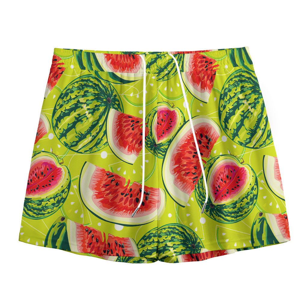 Lime Green Watermelon Pattern Print Mesh Shorts