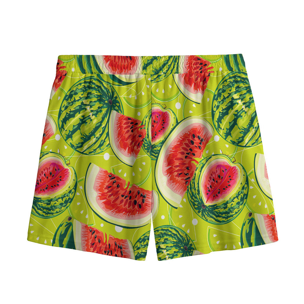 Lime Green Watermelon Pattern Print Mesh Shorts