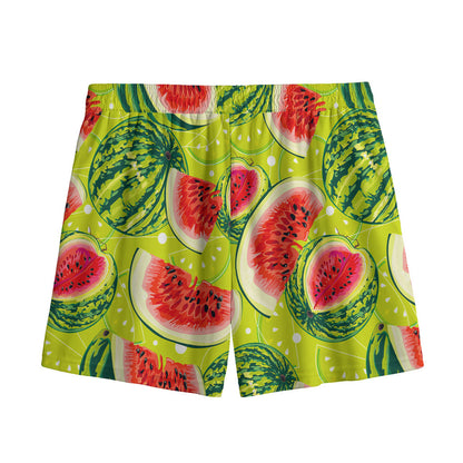 Lime Green Watermelon Pattern Print Mesh Shorts