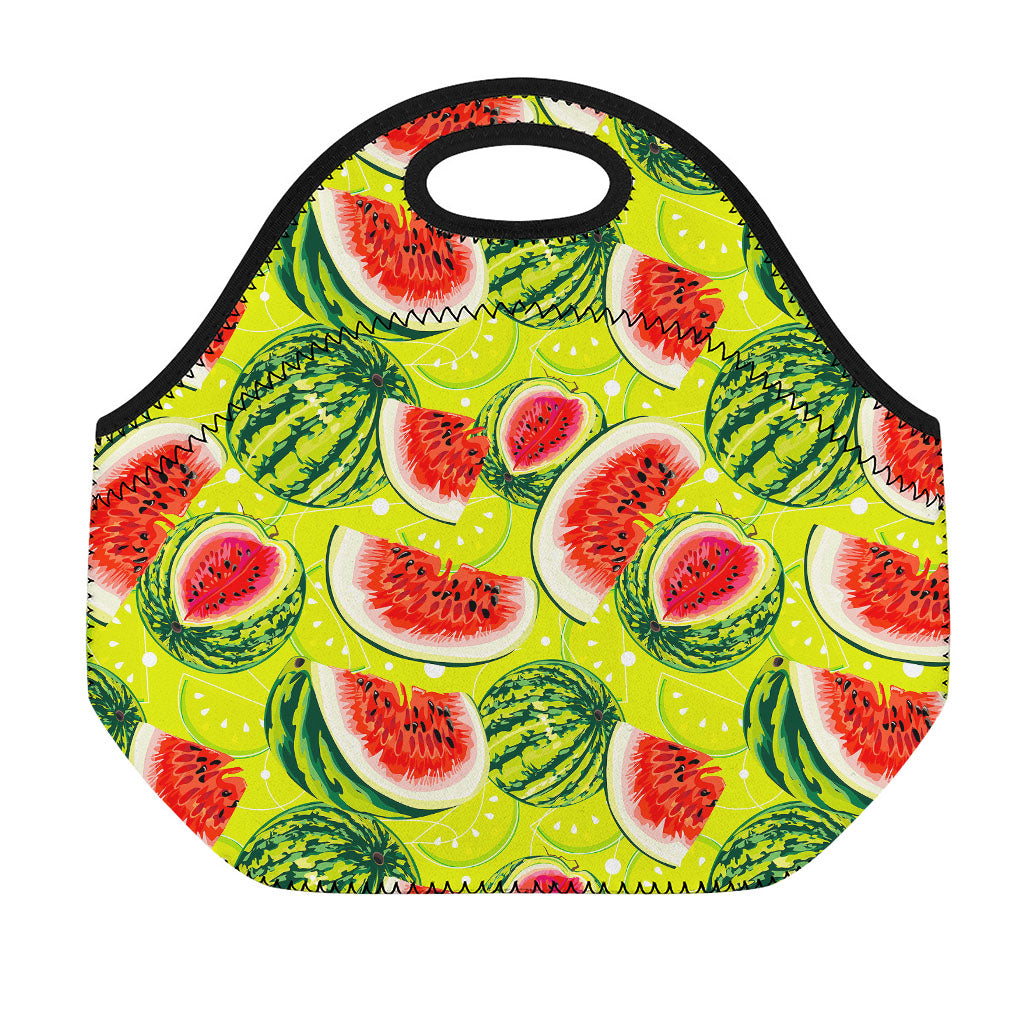 Lime Green Watermelon Pattern Print Neoprene Lunch Bag