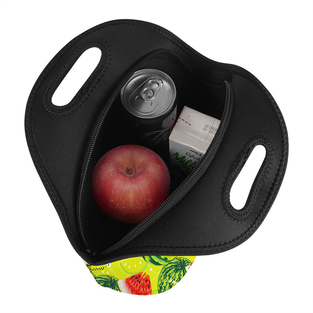 Lime Green Watermelon Pattern Print Neoprene Lunch Bag