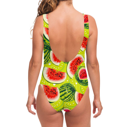 Lime Green Watermelon Pattern Print One Piece Swimsuit