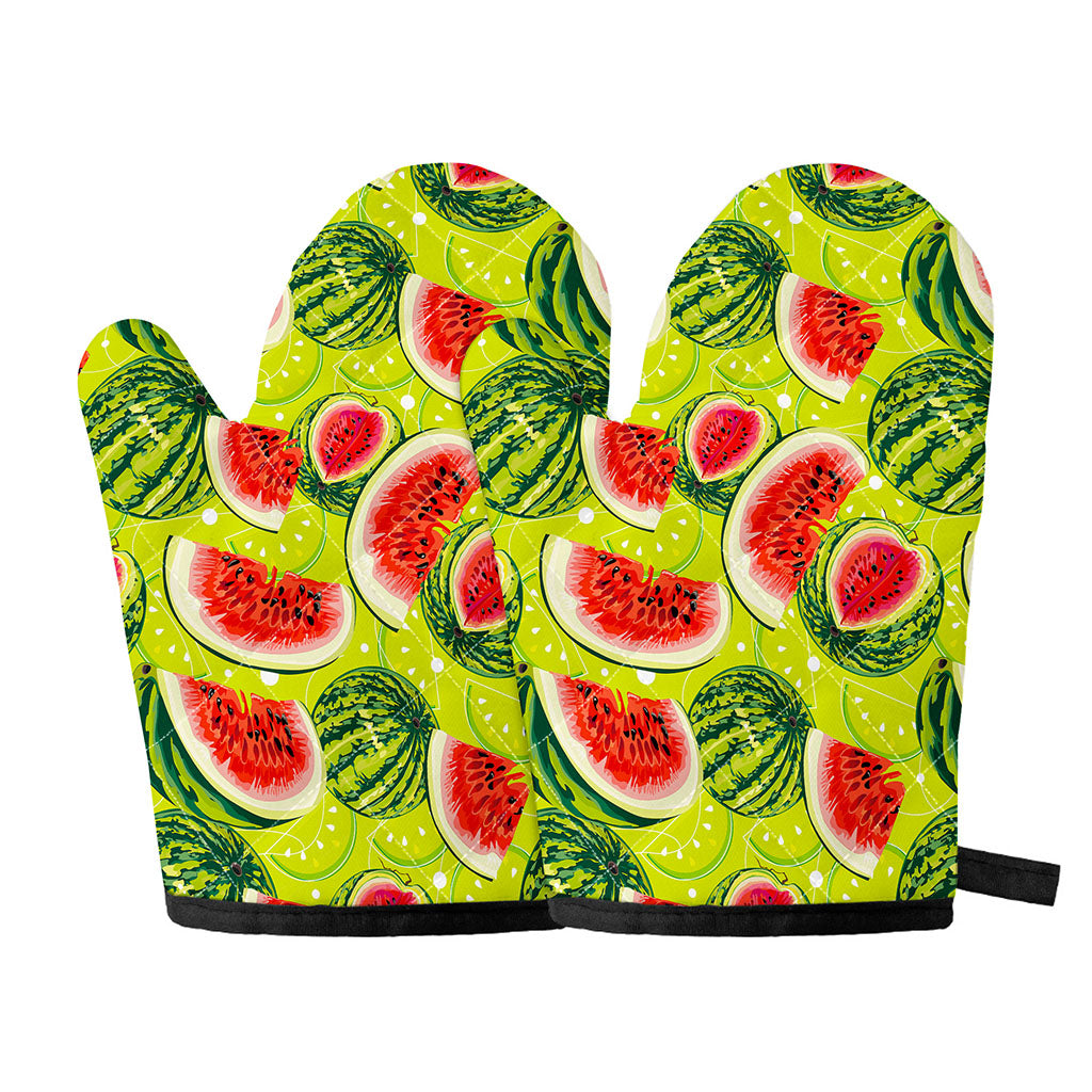 Lime Green Watermelon Pattern Print Oven Mitts