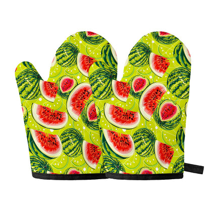 Lime Green Watermelon Pattern Print Oven Mitts