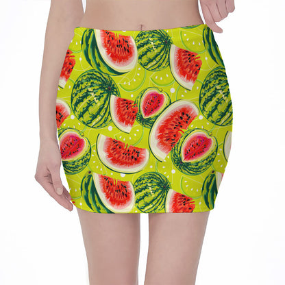 Lime Green Watermelon Pattern Print Pencil Mini Skirt