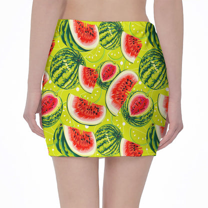 Lime Green Watermelon Pattern Print Pencil Mini Skirt