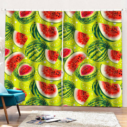 Lime Green Watermelon Pattern Print Pencil Pleat Curtains