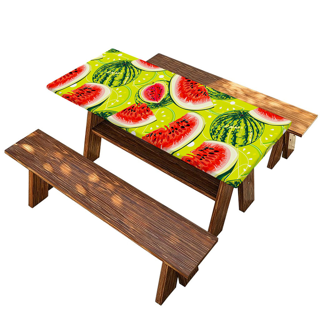 Lime Green Watermelon Pattern Print Picnic Table Cover
