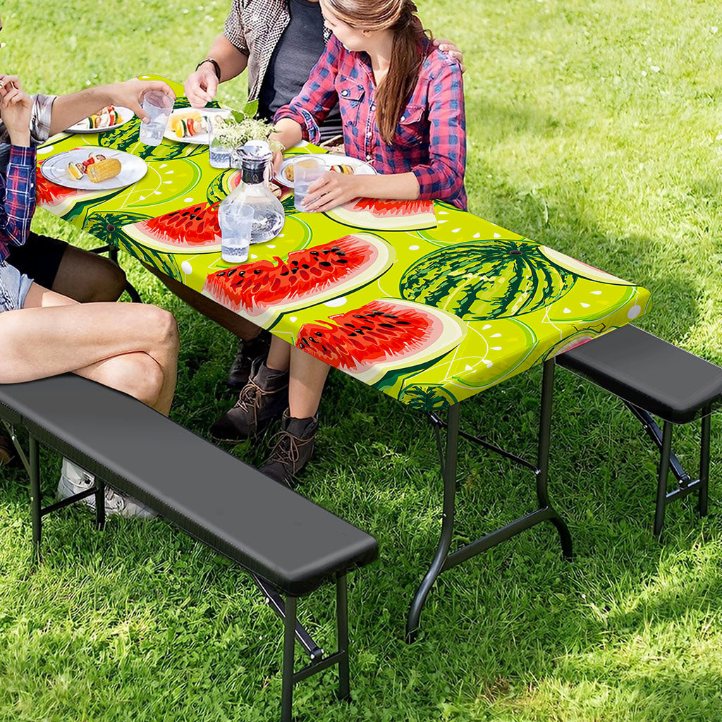 Lime Green Watermelon Pattern Print Picnic Table Cover