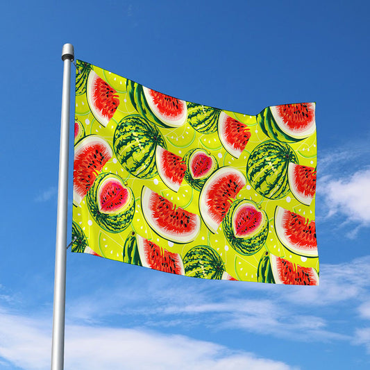Lime Green Watermelon Pattern Print Polyester Flag