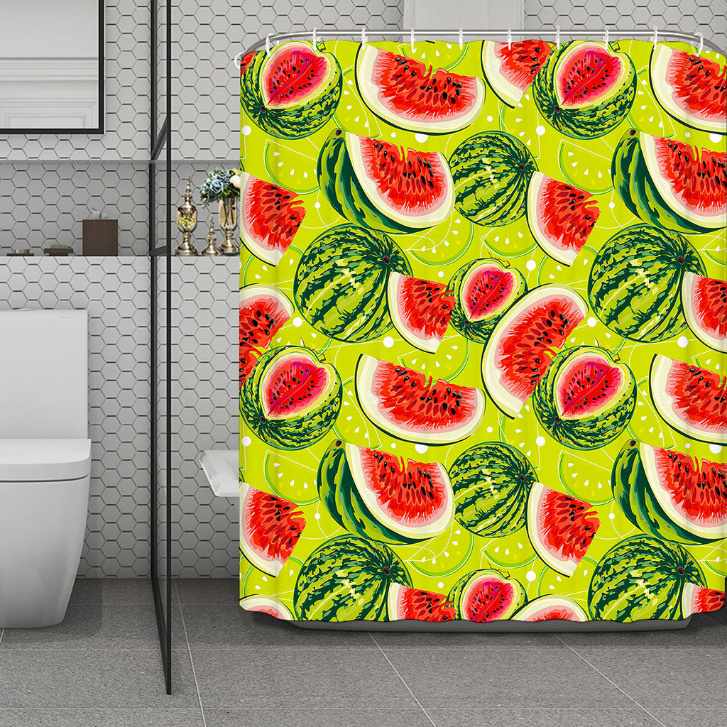 Lime Green Watermelon Pattern Print Polyester Shower Curtain