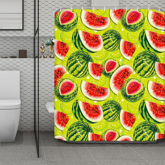 Lime Green Watermelon Pattern Print Polyester Shower Curtain