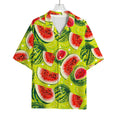Lime Green Watermelon Pattern Print Rayon Hawaiian Shirt
