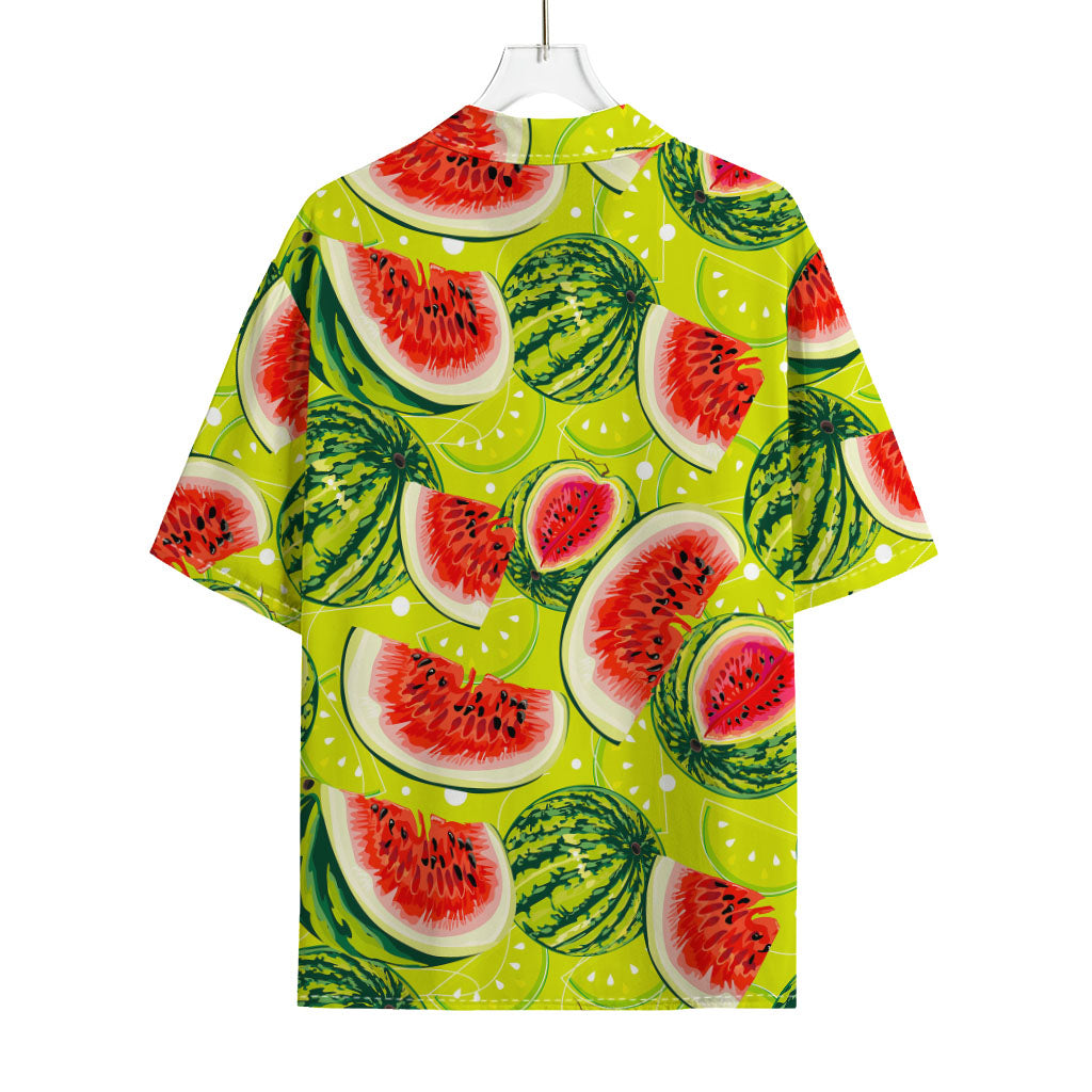 Lime Green Watermelon Pattern Print Rayon Hawaiian Shirt