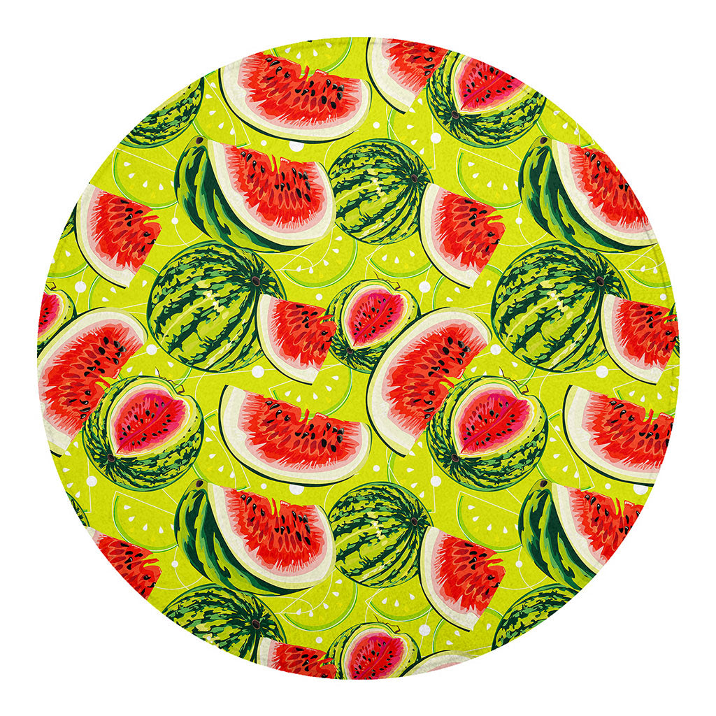 Lime Green Watermelon Pattern Print Round Blanket