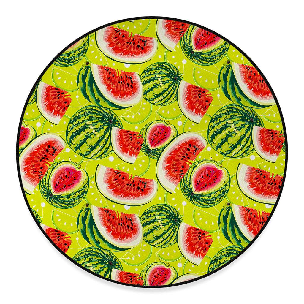 Lime Green Watermelon Pattern Print Round Floor Mat