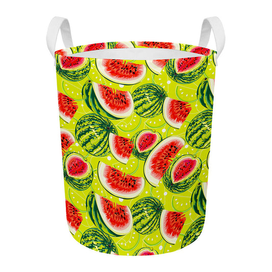 Lime Green Watermelon Pattern Print Round Laundry Basket