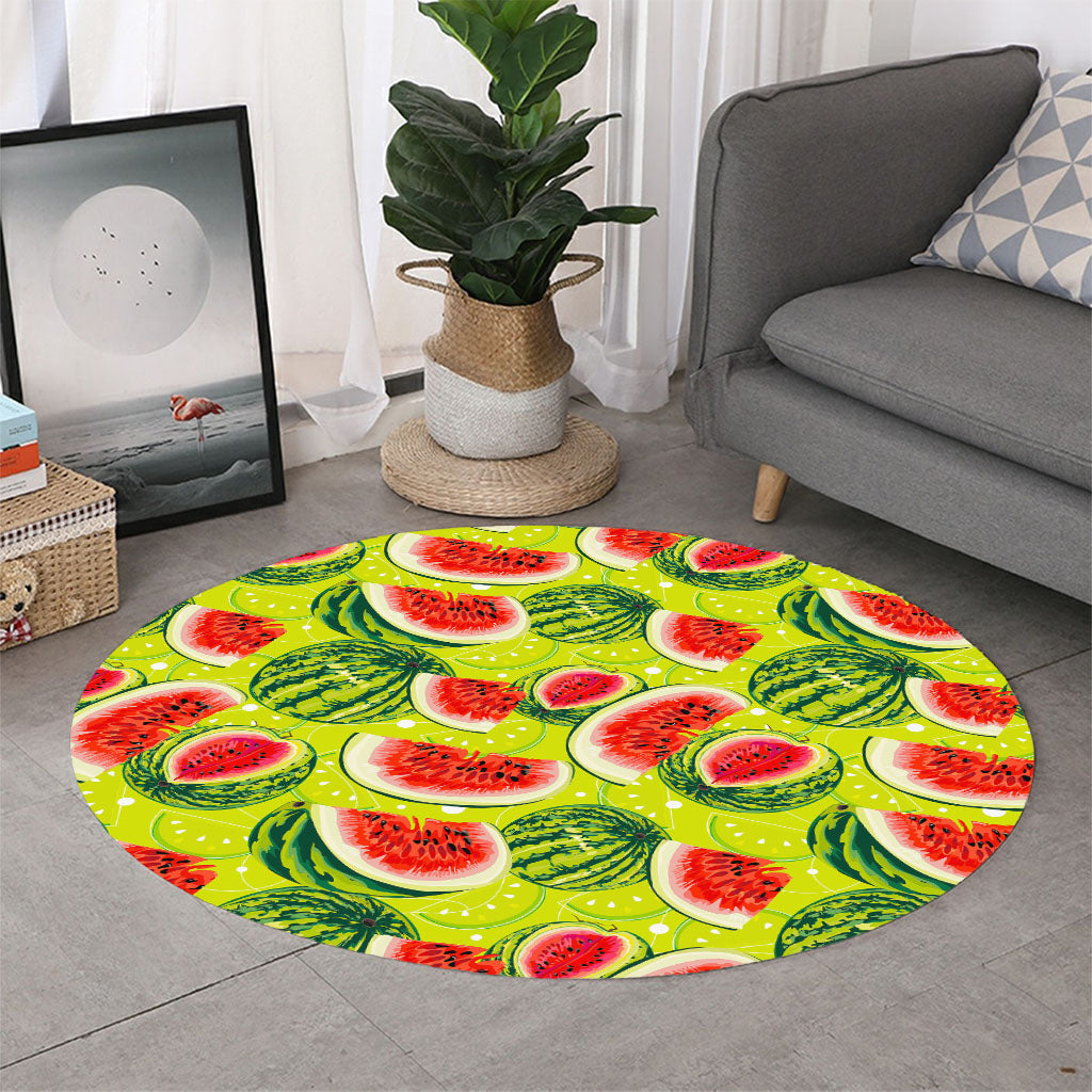 Lime Green Watermelon Pattern Print Round Rug