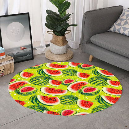 Lime Green Watermelon Pattern Print Round Rug