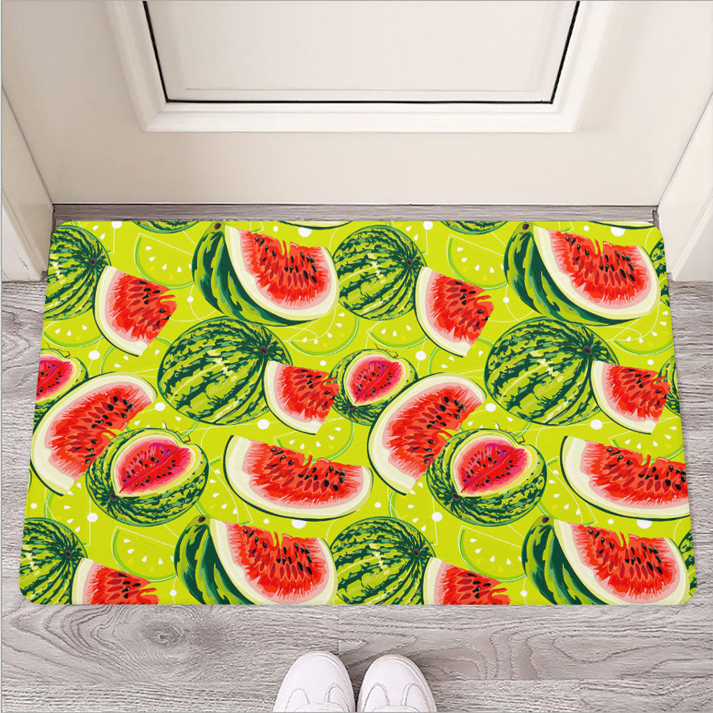 Lime Green Watermelon Pattern Print Rubber Doormat