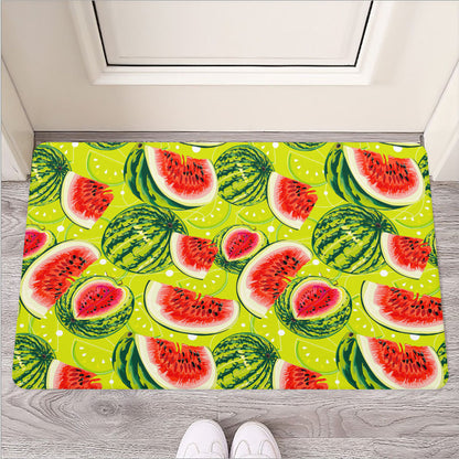Lime Green Watermelon Pattern Print Rubber Doormat