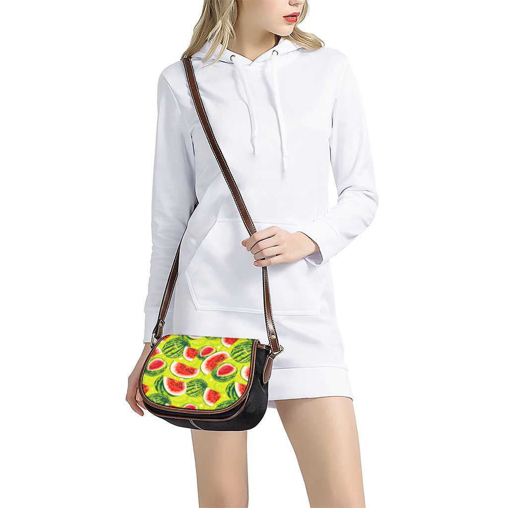 Lime Green Watermelon Pattern Print Saddle Bag